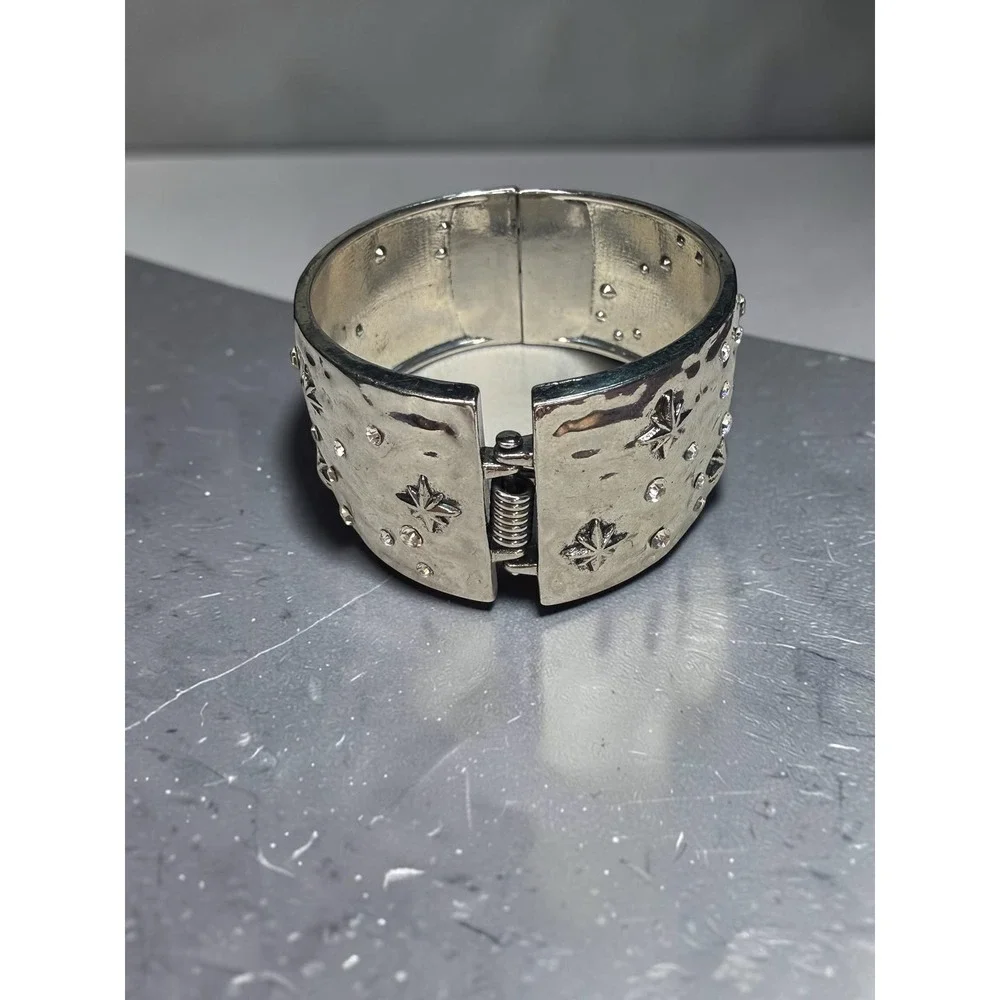 Paparazzi Across the Constellations Hinged Cuff Bracelet Silver Tone Rhinestones